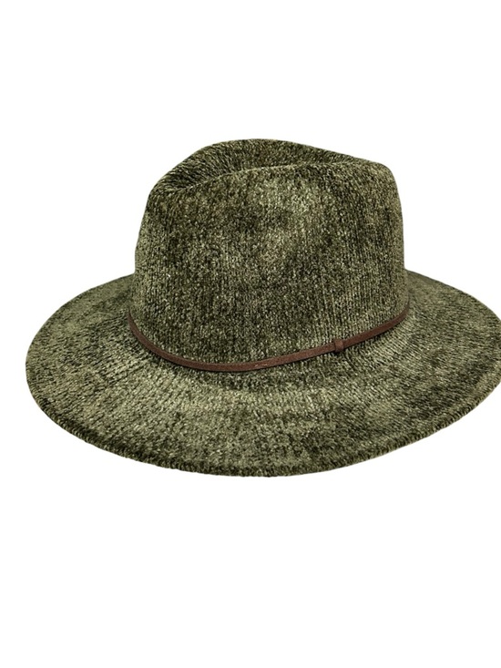Accessories - Olive Green Wide Brim Hat Chenille Textured Fedora One Size Boho Western
